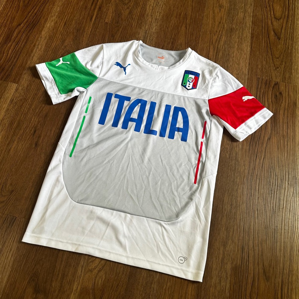 Puma Soccer Jersey Mens Small White Good Italia FIGC Tricolor Short Sleeve